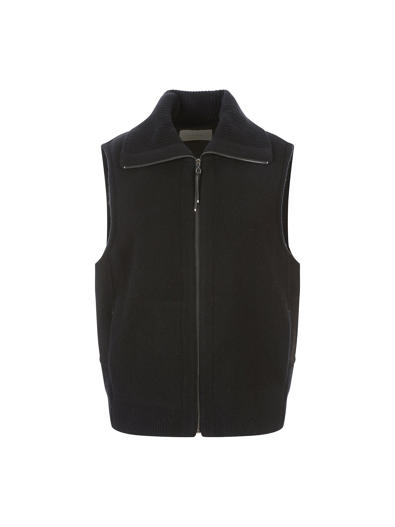 울 캐시미어 집업 니트 배색 베스트 (BLACK)