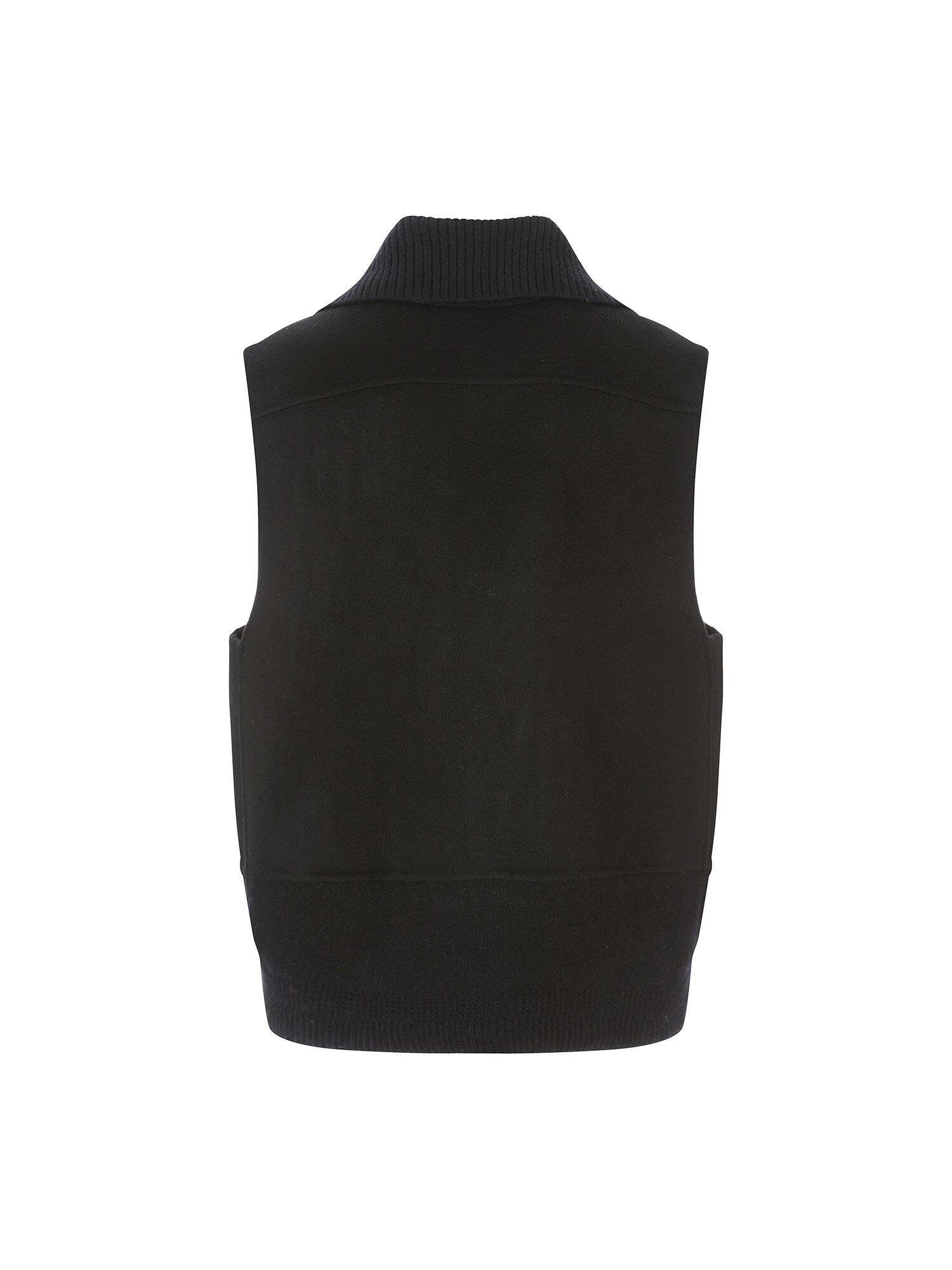 울 캐시미어 집업 니트 배색 베스트 (BLACK)