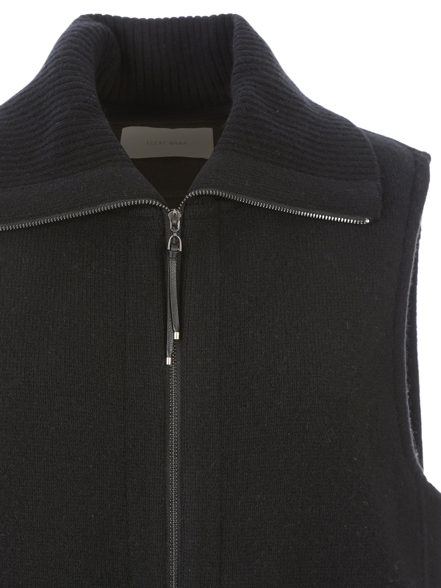 울 캐시미어 집업 니트 배색 베스트 (BLACK)