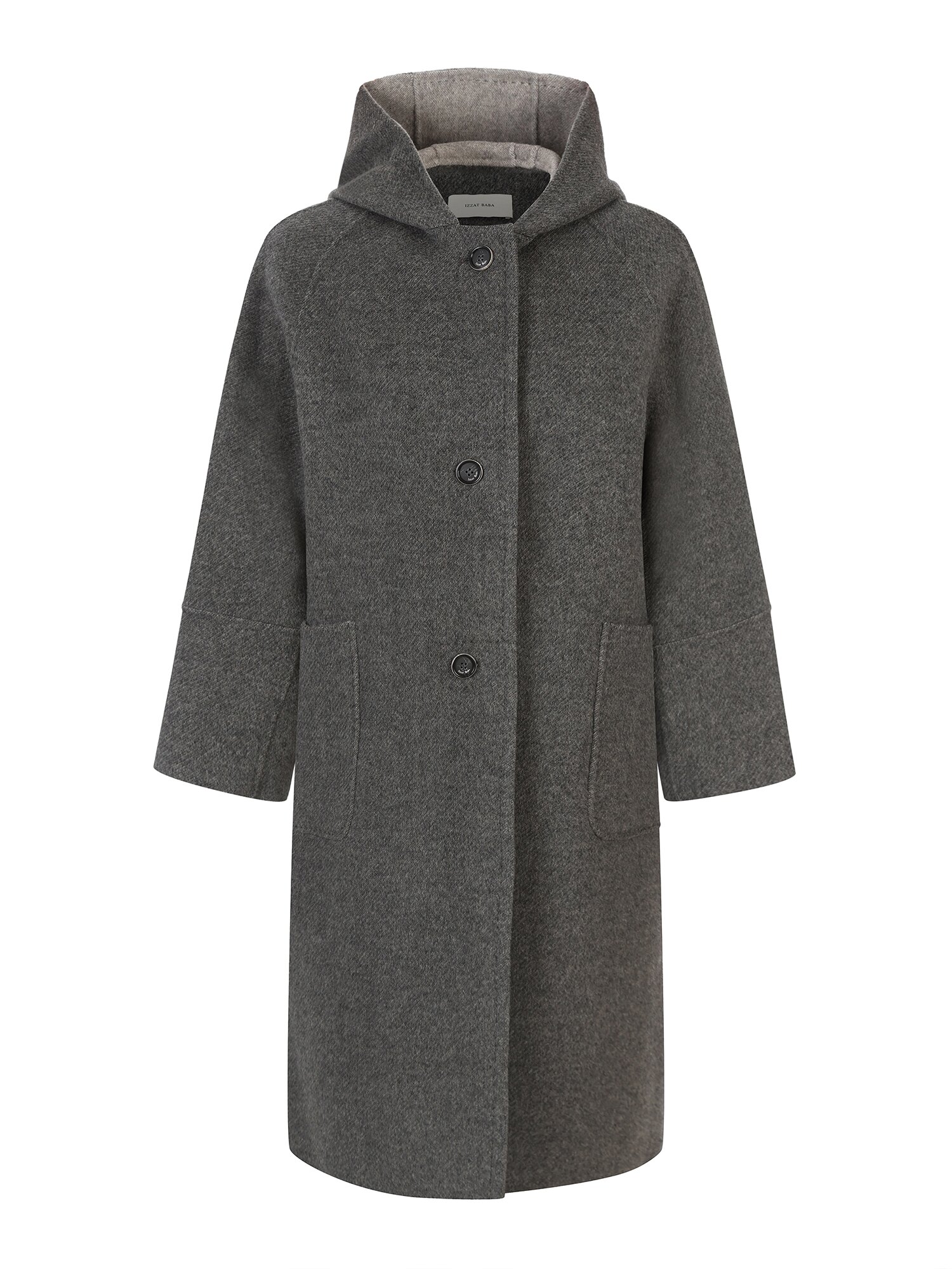 울 캐시미어 배색 후드 코트 (GREY)