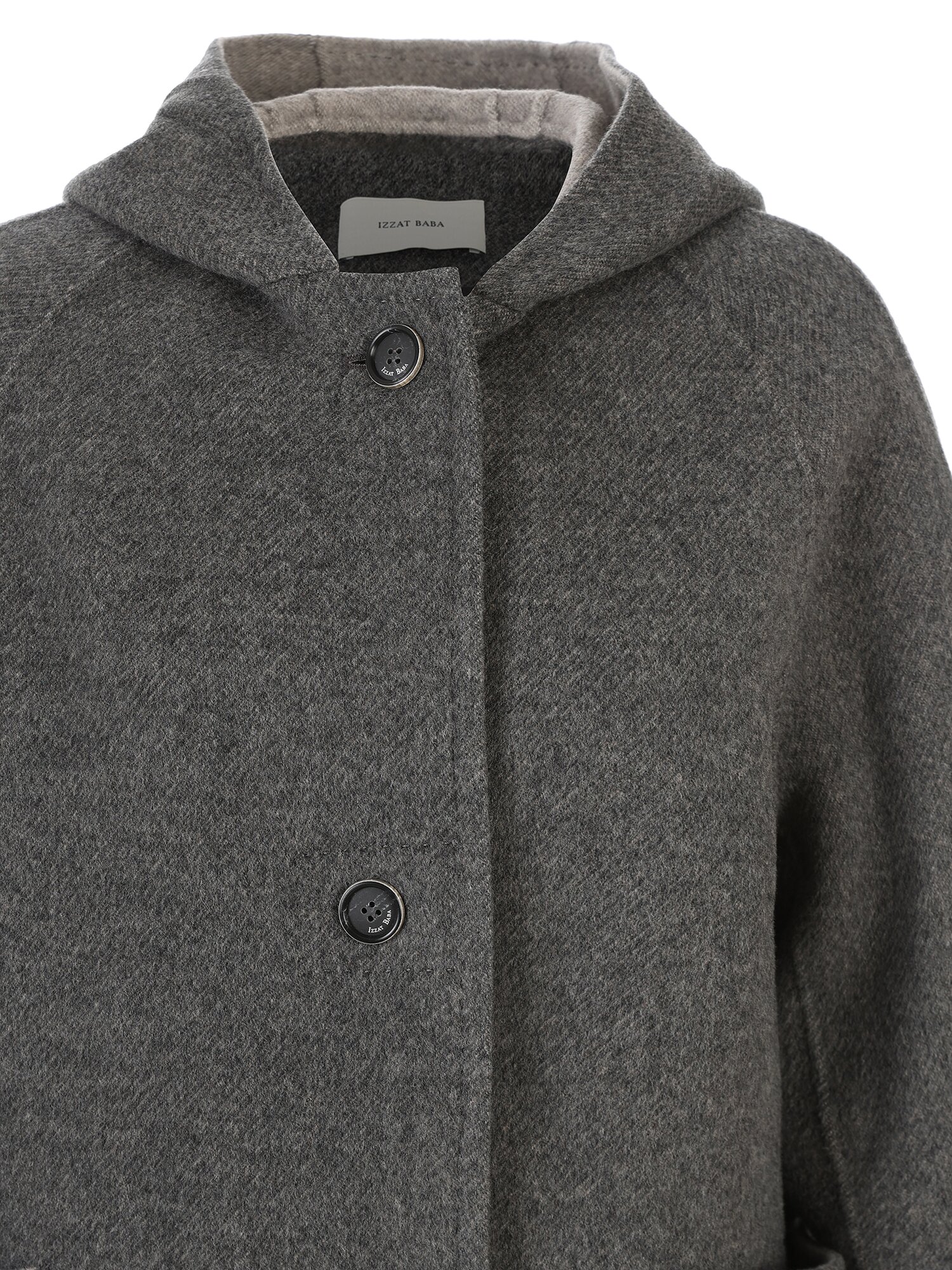 울 캐시미어 배색 후드 코트 (GREY)