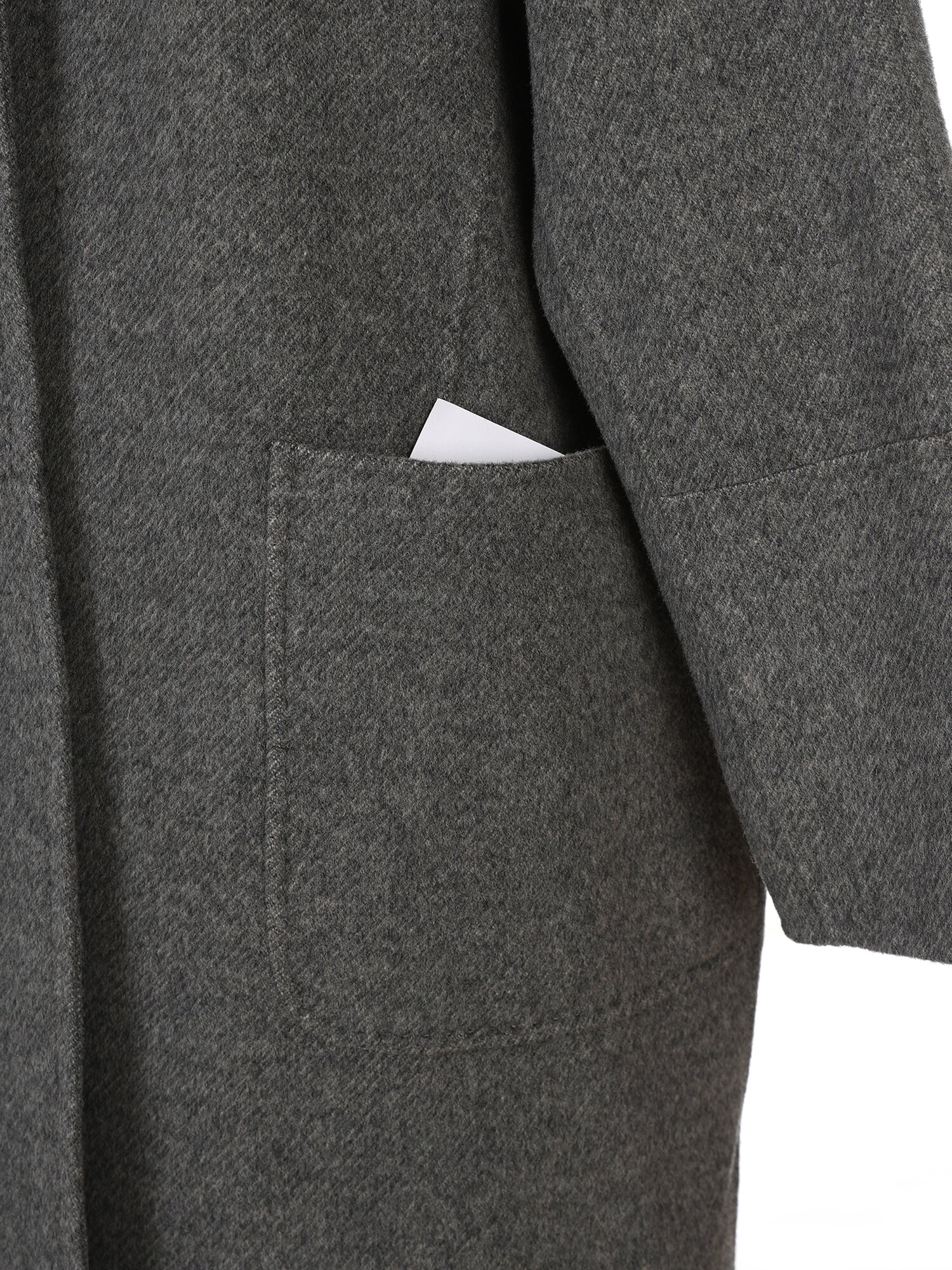 울 캐시미어 배색 후드 코트 (GREY)