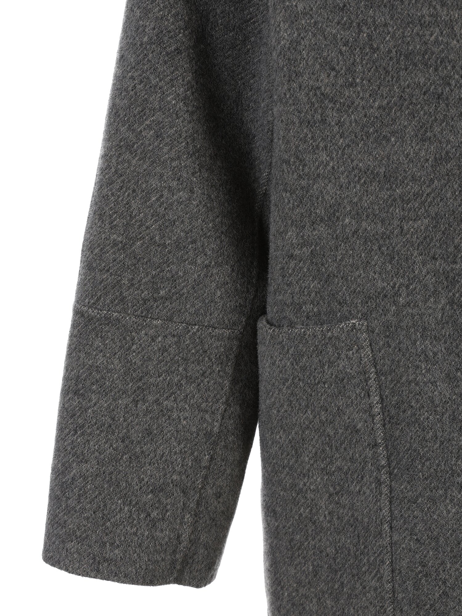 울 캐시미어 배색 후드 코트 (GREY)