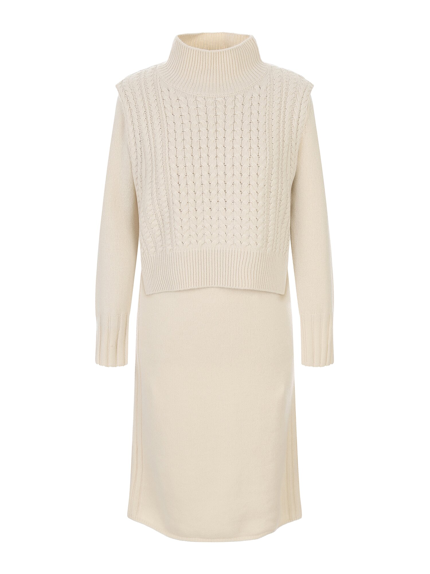 울 케이블 베스트 레이어드 니트 원피스 (LIGHT BEIGE)