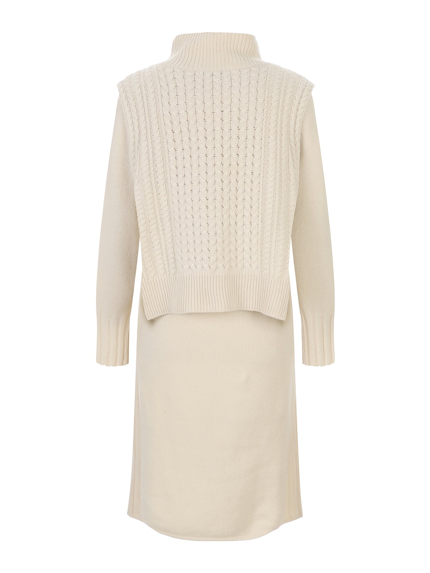 울 케이블 베스트 레이어드 니트 원피스 (LIGHT BEIGE)