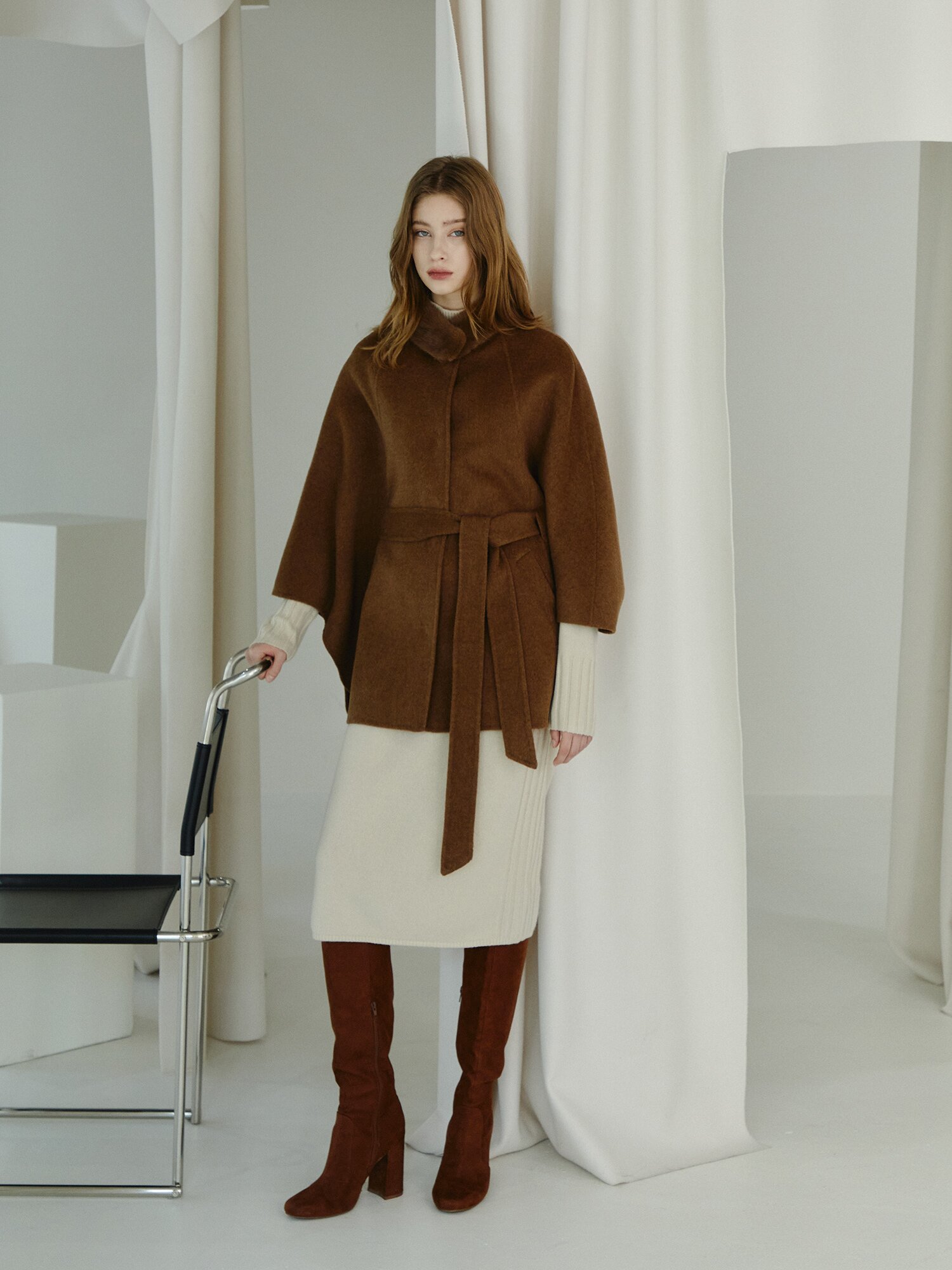 울 케이블 베스트 레이어드 니트 원피스 (LIGHT BEIGE)