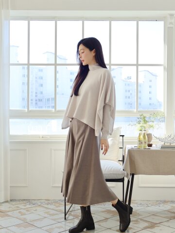 울 블렌드 밴딩 플리츠 스커트 
