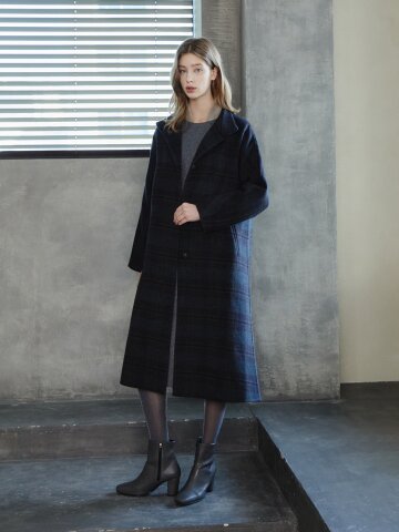 울 캐시미어 하이넥 래글런 코트 
