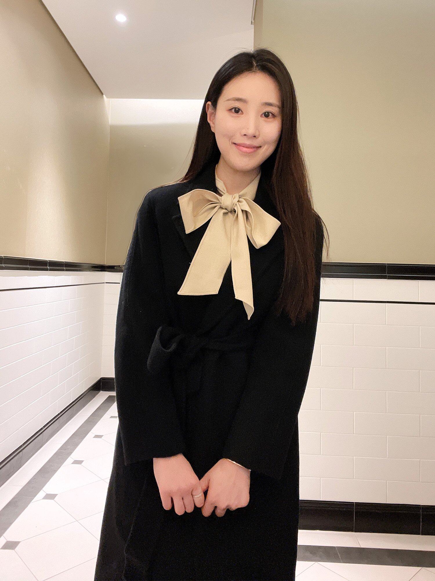 울 캐시미어 벨티드 롱 코트 (BLACK)