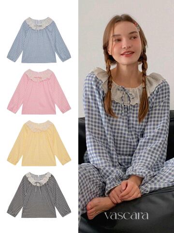 보니 체크 긴팔 잠옷 세트 (4colors)
