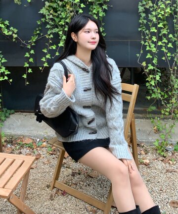여성 케이블 후드 니트 카디건 (GREY) (HBAGD51)