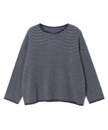 여성 소프트 스트라이프 라운드넥 티셔츠 (NAVY) (HBALT51)