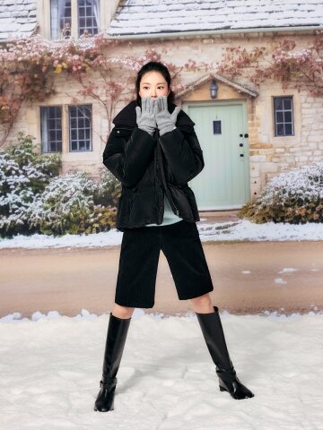 니트넥 후디드 구스다운 점퍼 