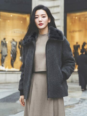 울 캐시미어 밍크칼라 핸드메이드 하프 코트 