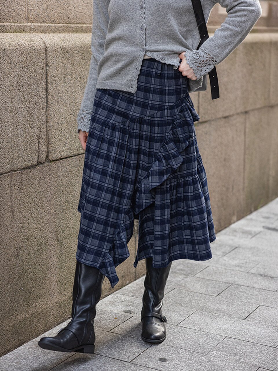 DA_Dyed plaid asymmetrical skirt_2color