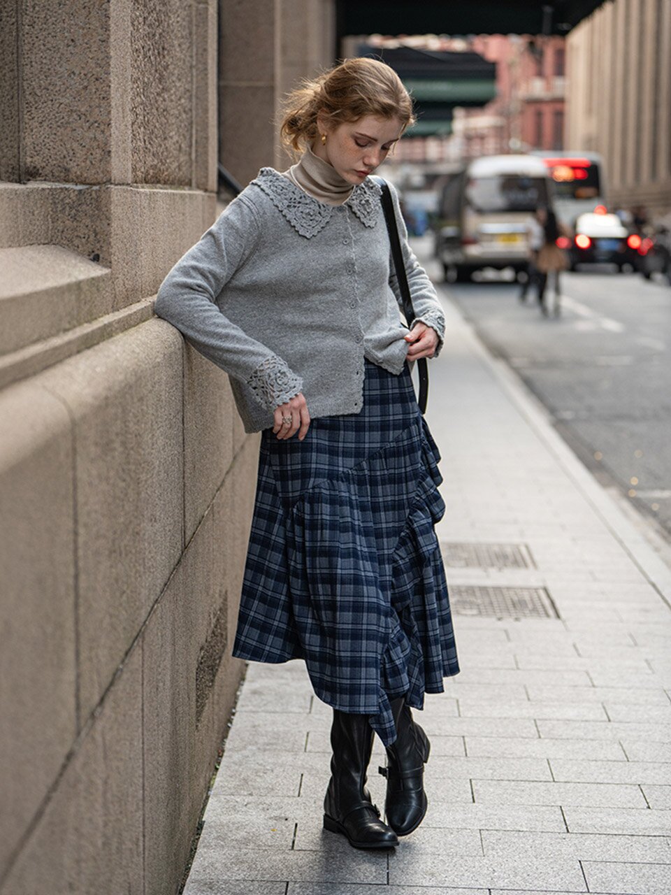 DA_Dyed plaid asymmetrical skirt_2color