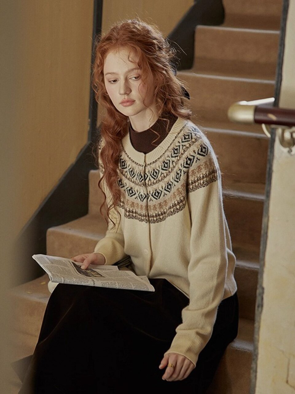 PM_Fair isle round neck cardigan_2color