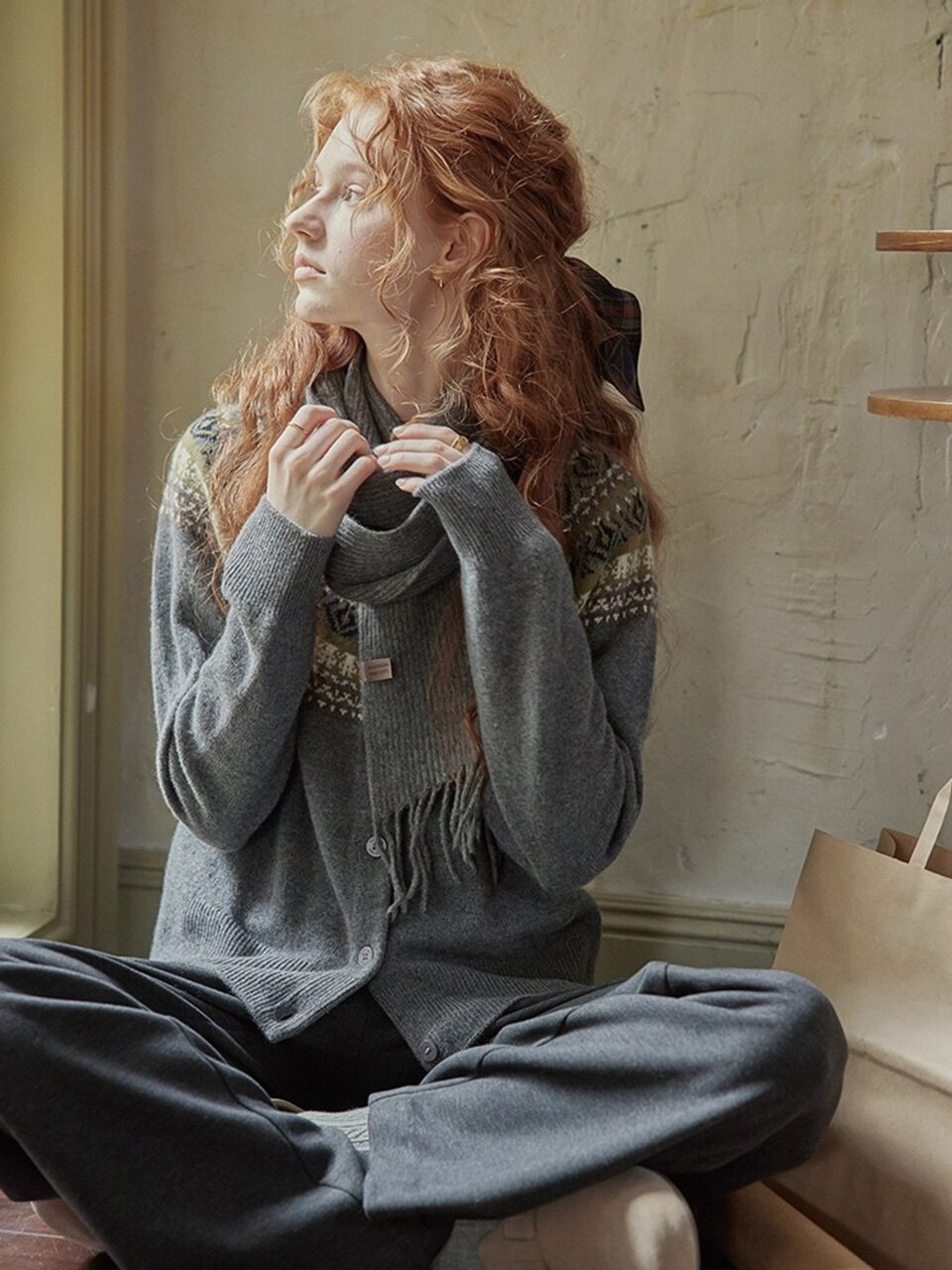PM_Fair isle round neck cardigan_2color