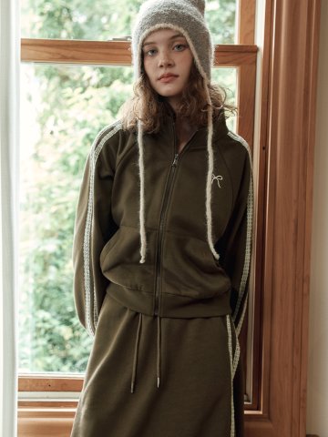 레이스 리본 집업 / 브라운
