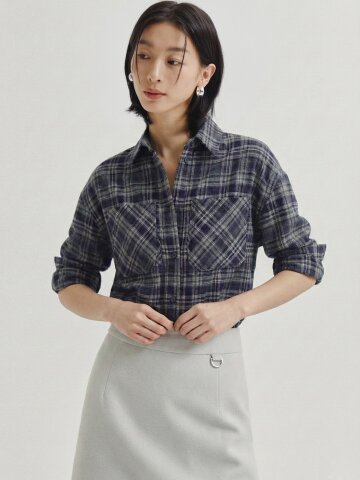 체크 패턴 셔츠 칼라 블라우스 