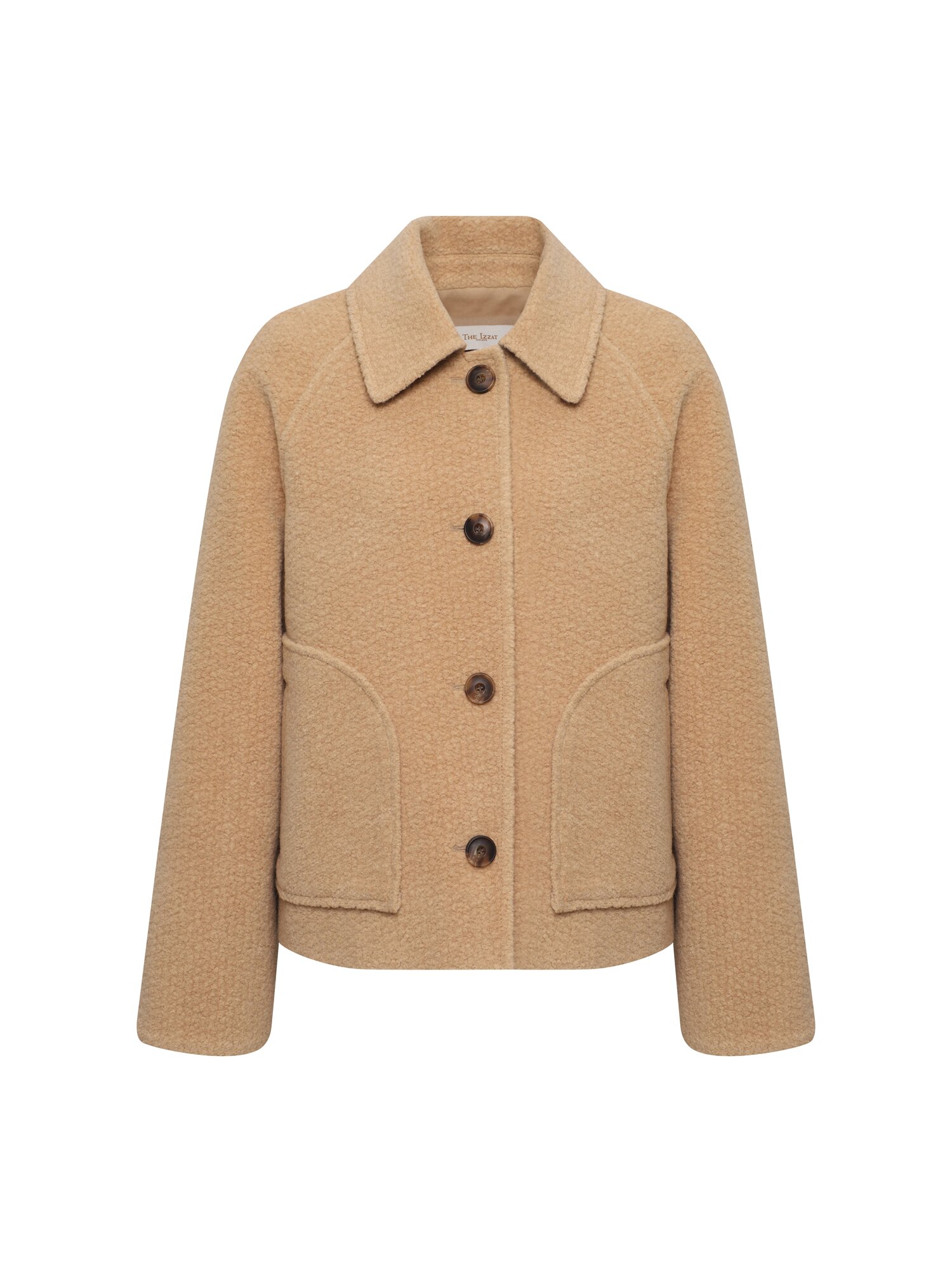 울 블렌드 부클레 래글런 숏 코트 (BEIGE)