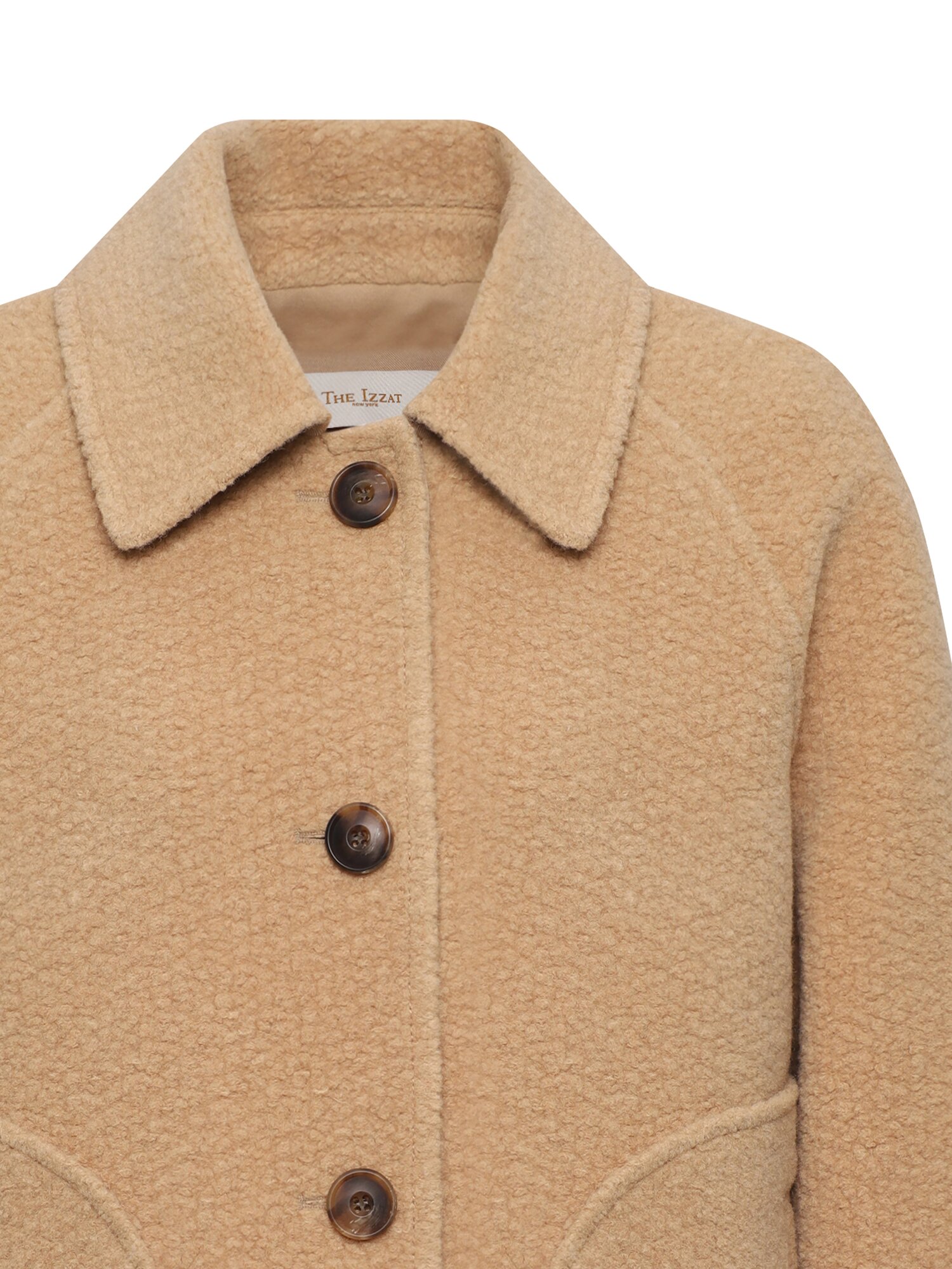 울 블렌드 부클레 래글런 숏 코트 (BEIGE)