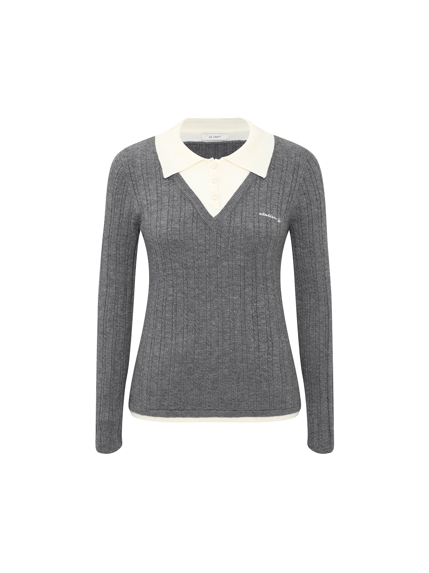 울 블렌드 케이블 칼라 레이어드 니트 (GREY)