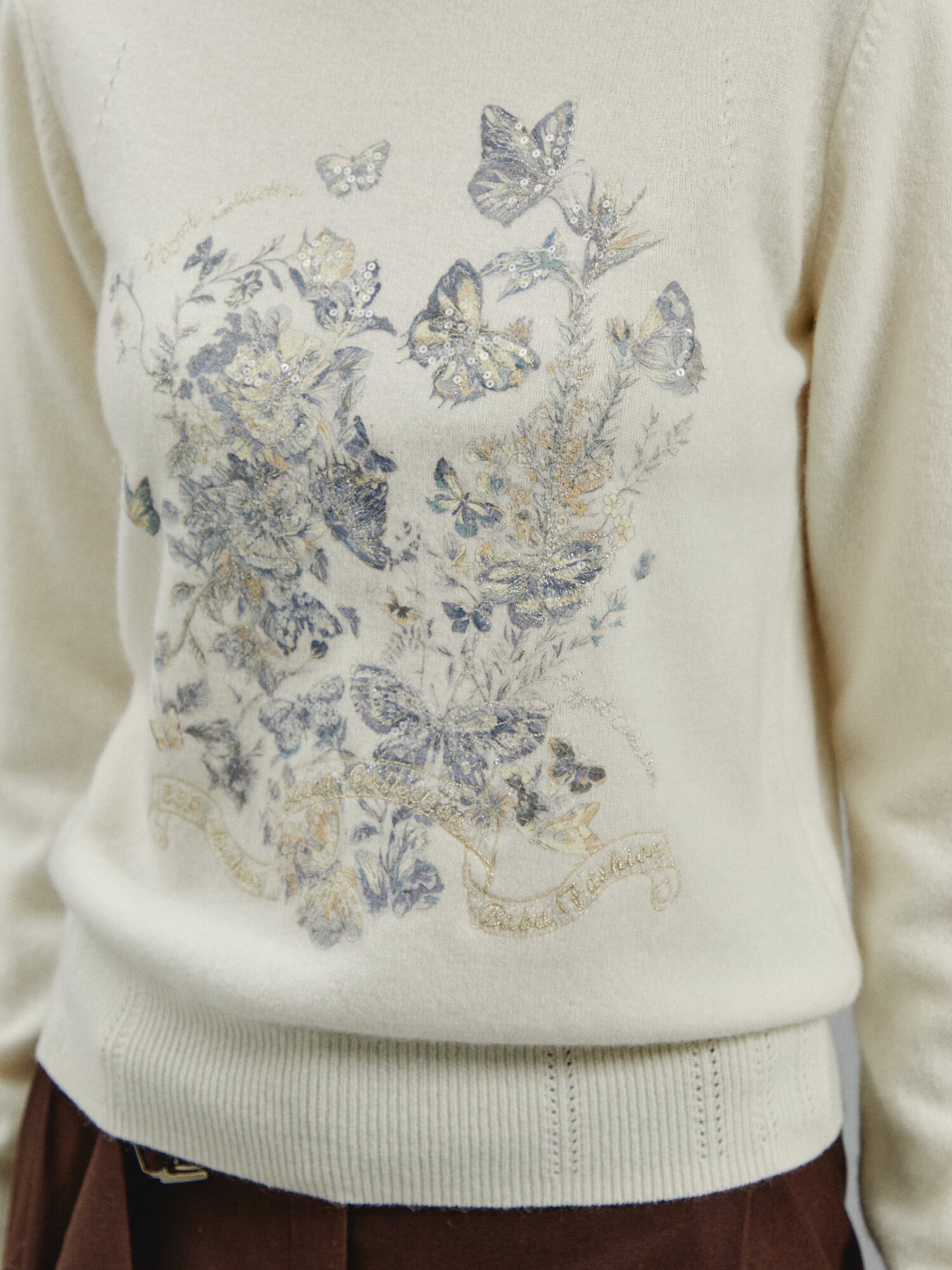 플라워 자수 캐시미어 블렌드 풀오버 (IVORY)