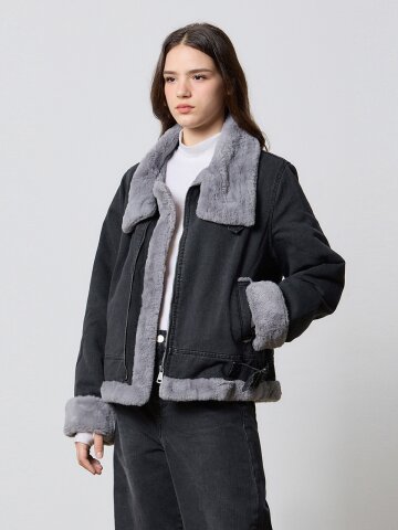 DENIM FAKE MINK FUR JACKET BLACK W5