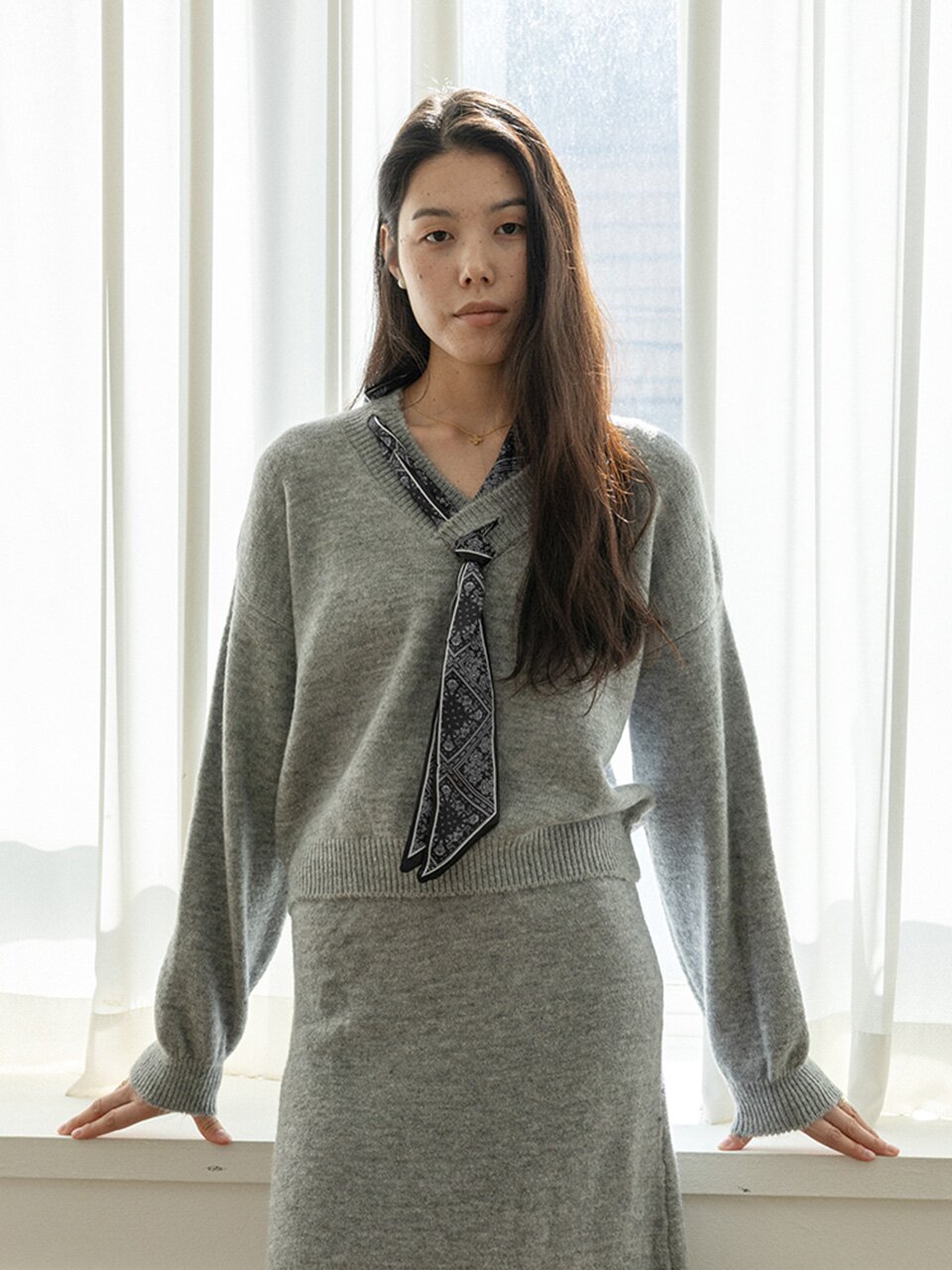 LS_Silk scarf knit two-piece set_2color