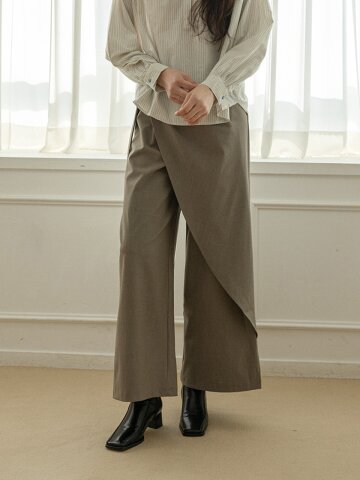 LS_Side curtain loose pants_KHAKI GRAY