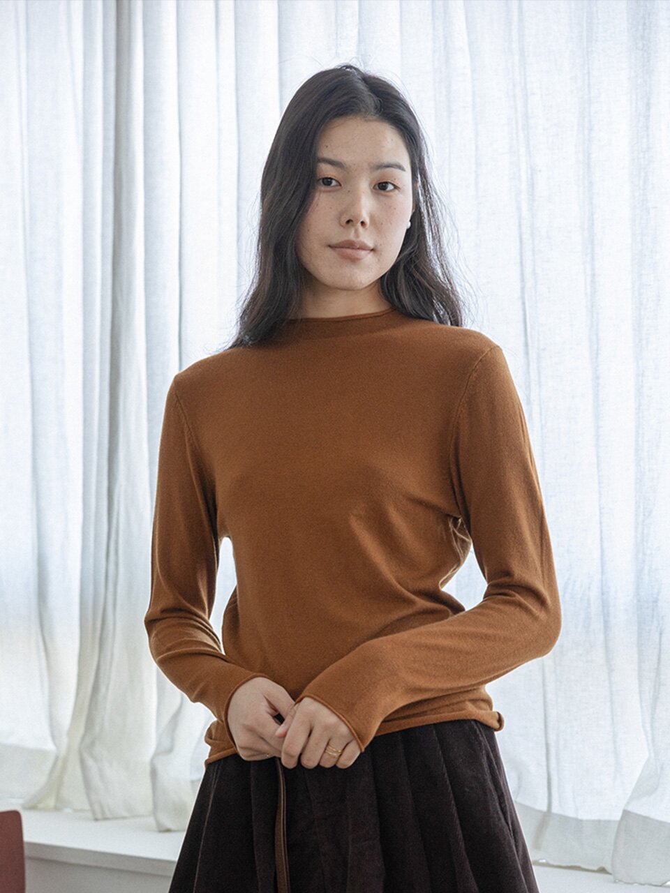 LS_Crew neck lightweight knit top_4color
