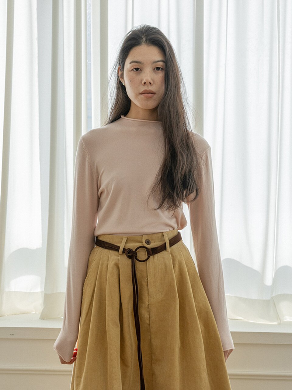 LS_Crew neck lightweight knit top_4color