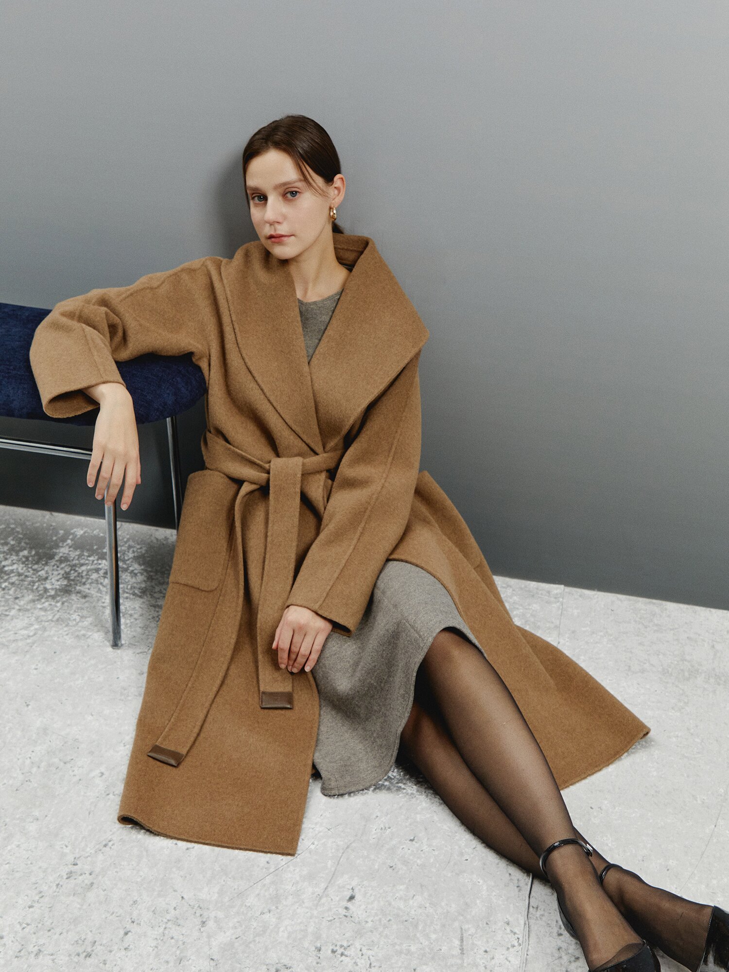 터치 루즈핏 플로우 롱코트 (MELANGE BROWN)