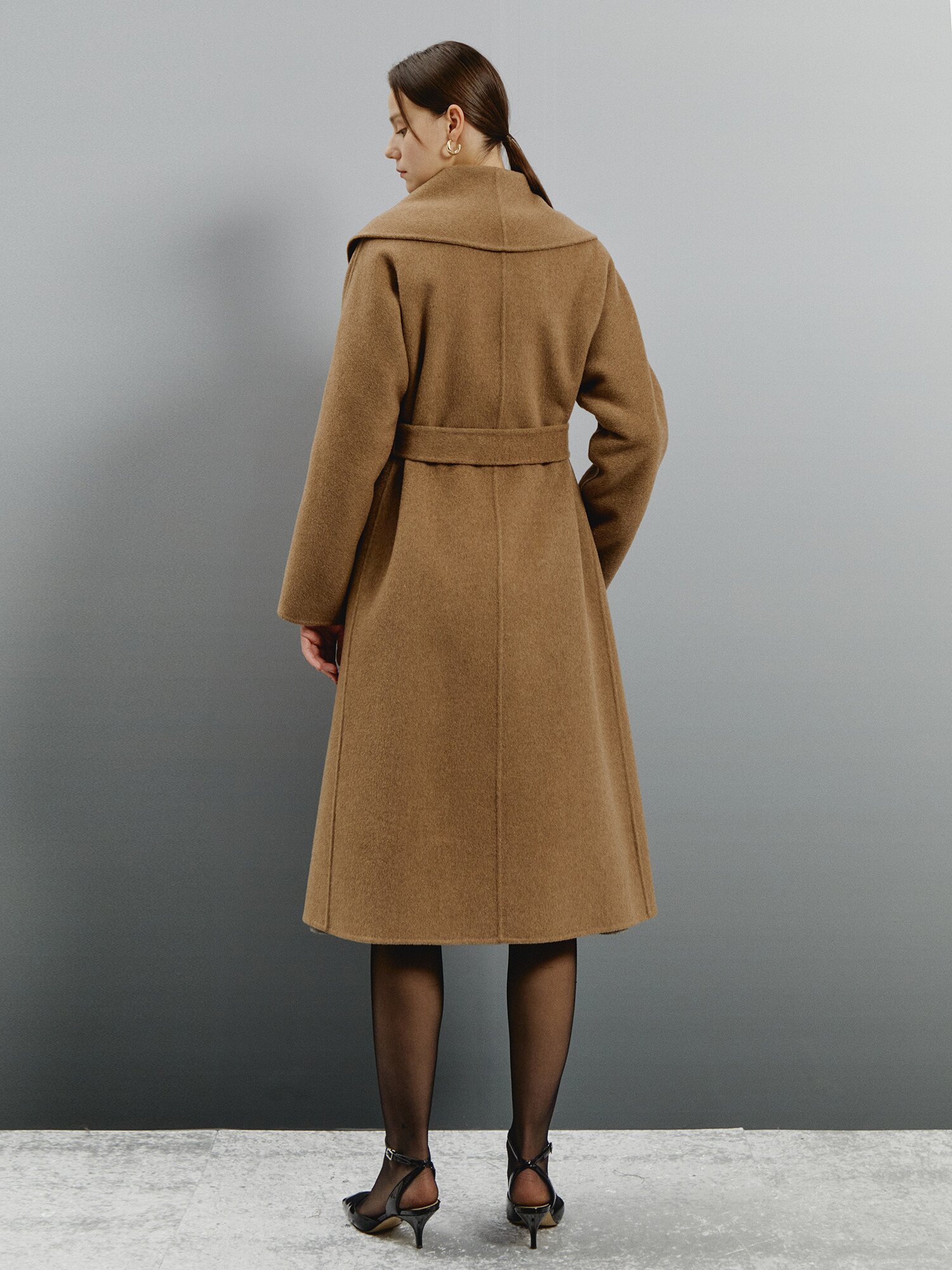 터치 루즈핏 플로우 롱코트 (MELANGE BROWN)