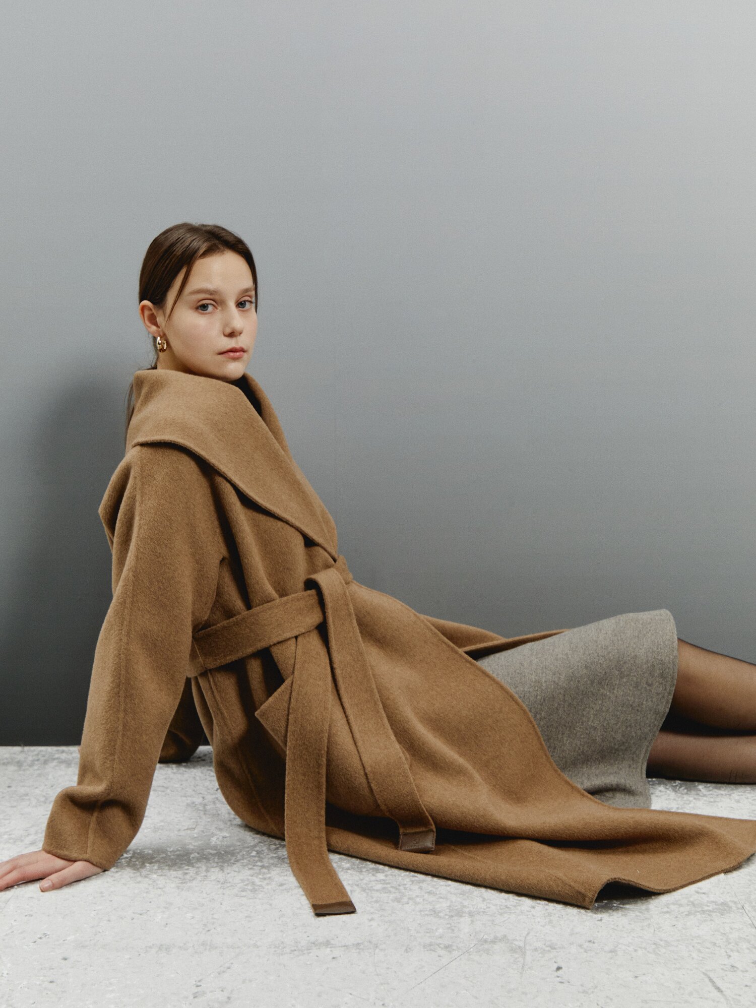 터치 루즈핏 플로우 롱코트 (MELANGE BROWN)