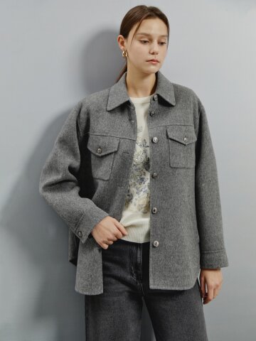 캐시미어 블렌드 메탈 하프 코트 