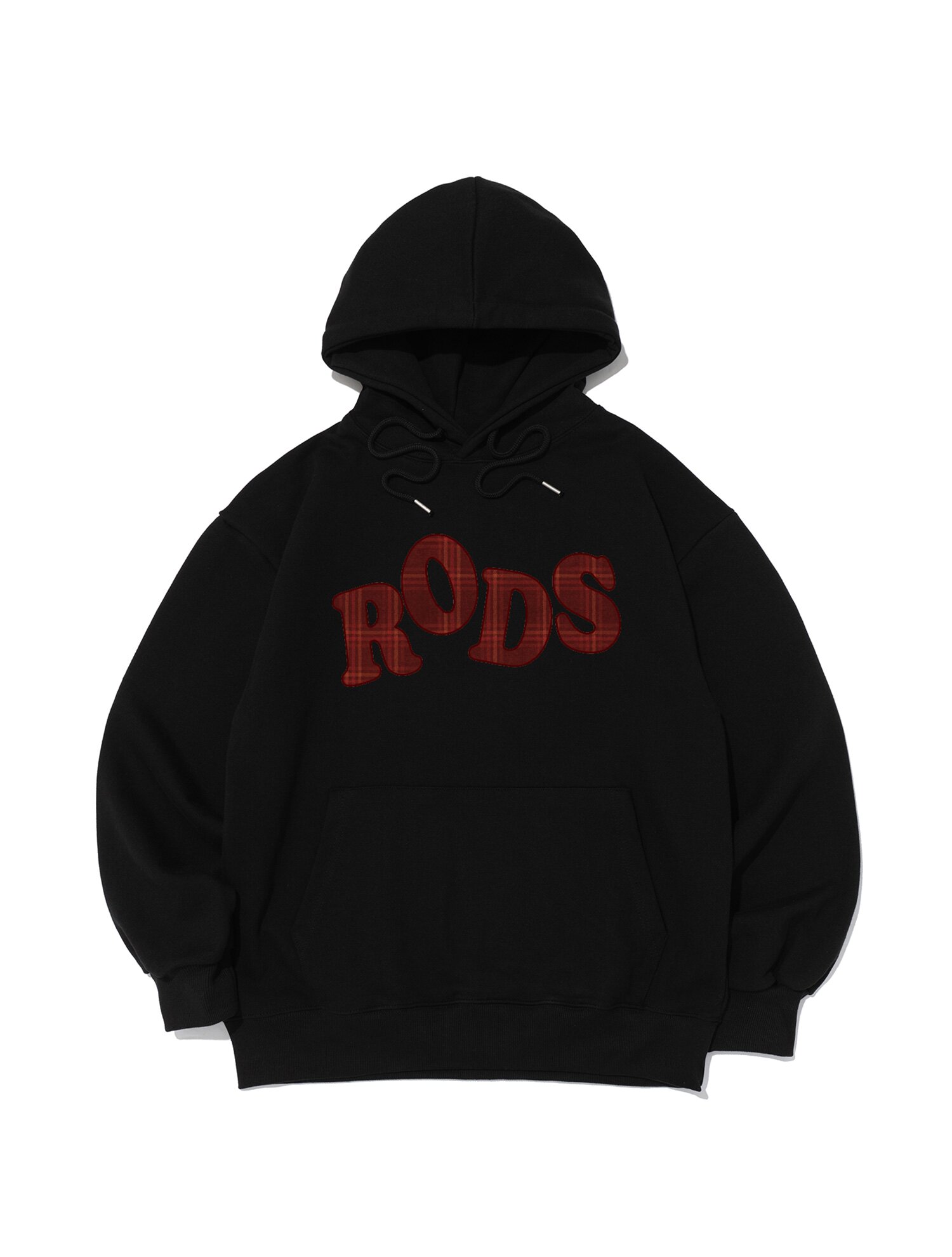 [기모/NO기모] RODS 빅 로고 체크 후드티 (블랙/와인)