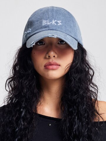 라이트 런닝자수 빈티지 볼캡 애쉬블루