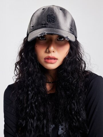 컬러 브러쉬 워싱 데님 볼캡 블랙