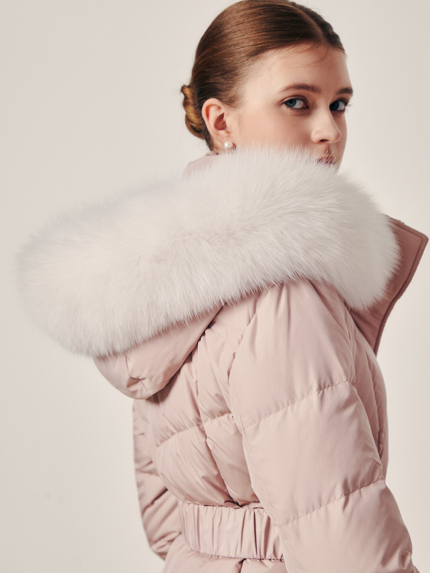 시그니처 사선퀼팅 롱 다운 (PINK)