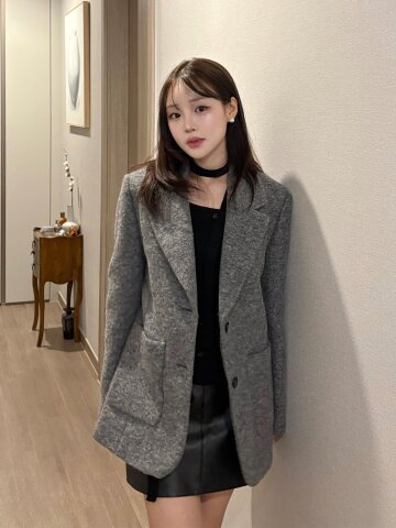 울 블렌드 멜란지 투 버튼 재킷 