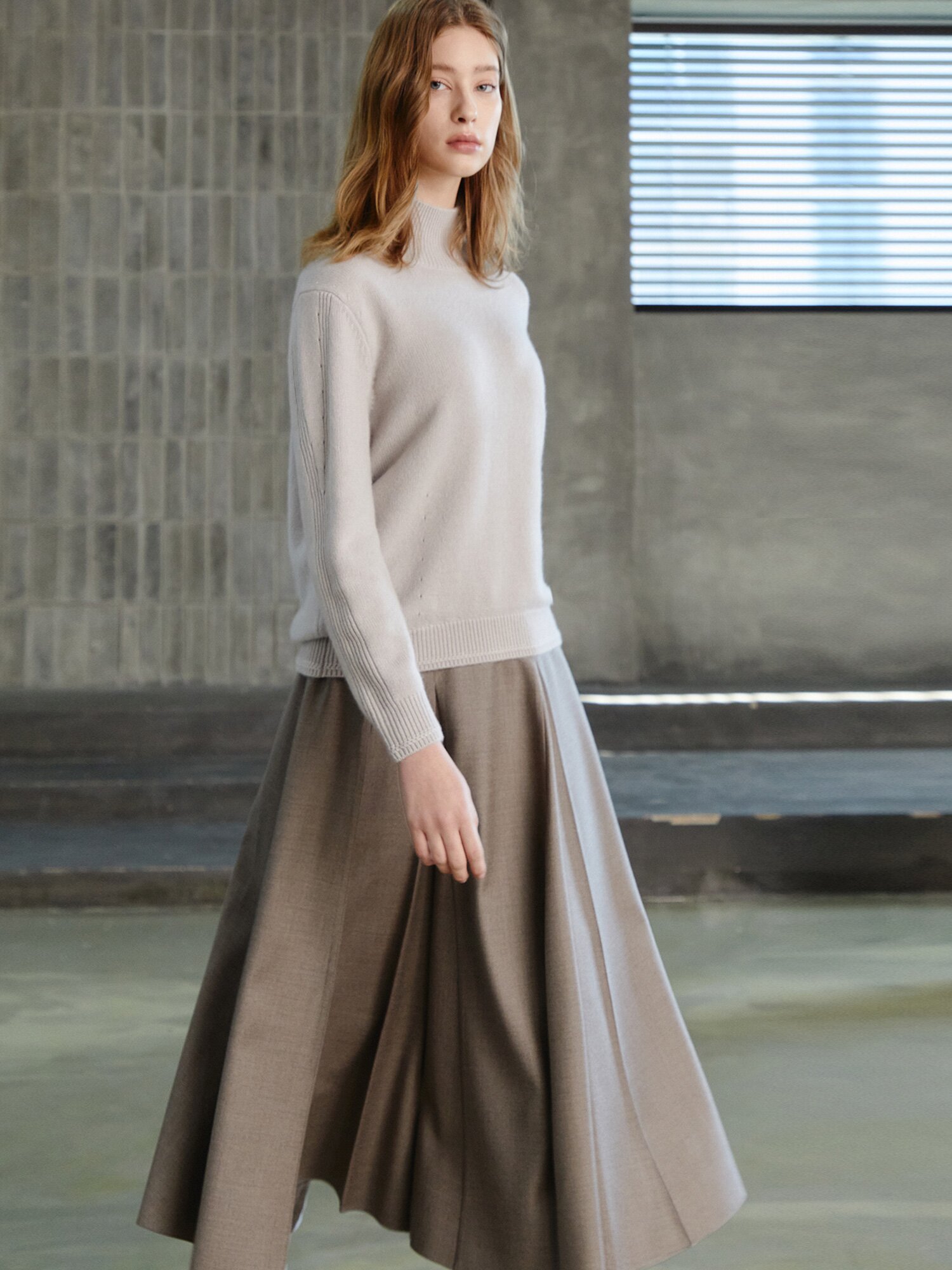 울 캐시미어 하이넥 풀오버 니트 (LIGHT GREY)