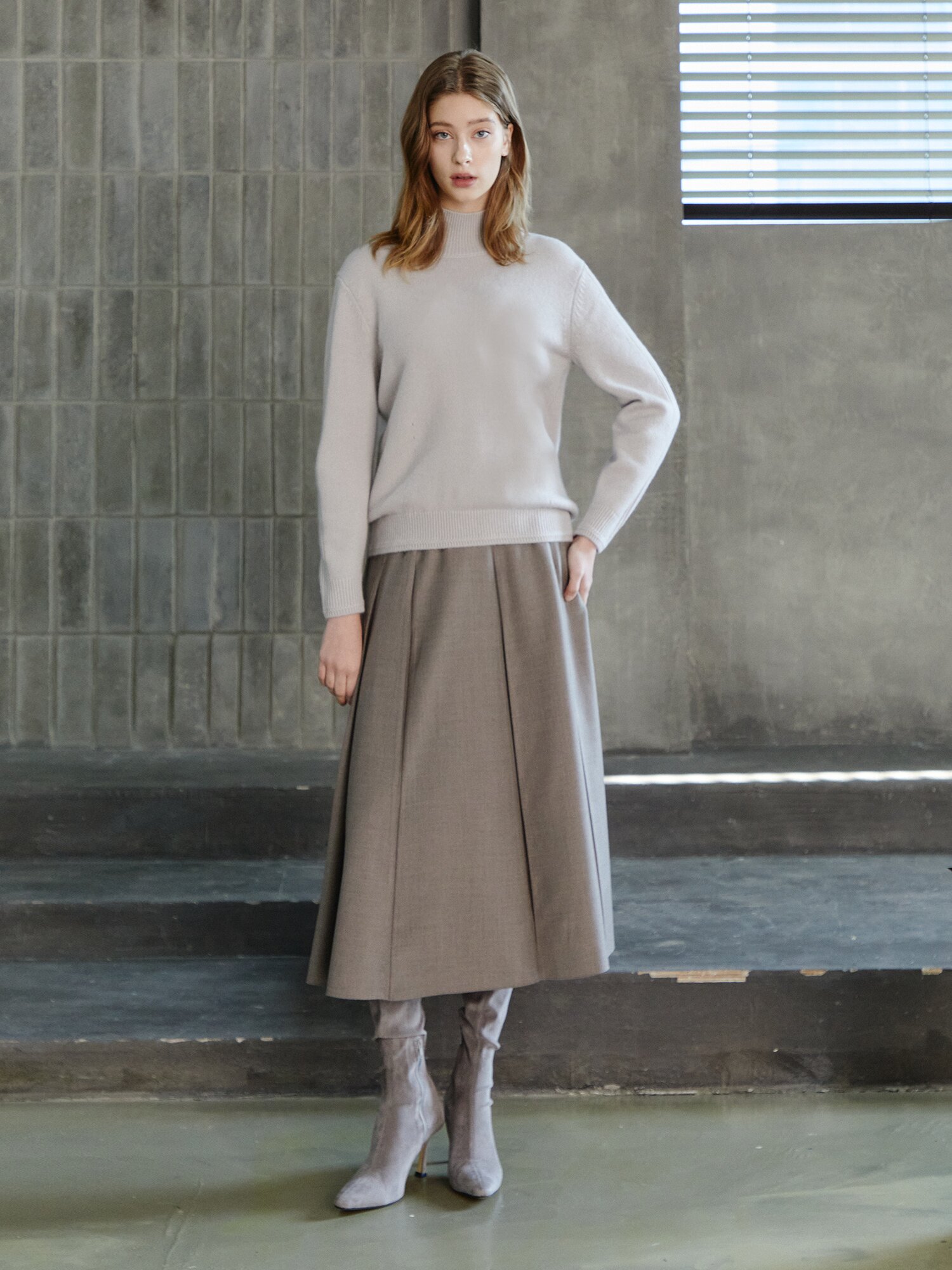 울 캐시미어 하이넥 풀오버 니트 (LIGHT GREY)