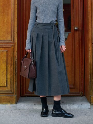 SR_Tweed brushed pleated skirt