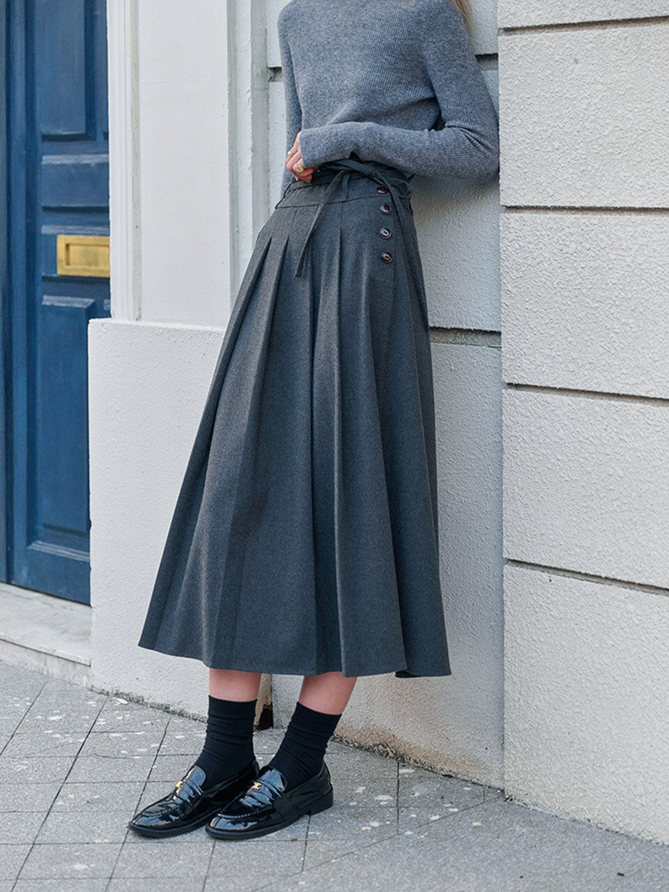 SR_Tweed brushed pleated skirt