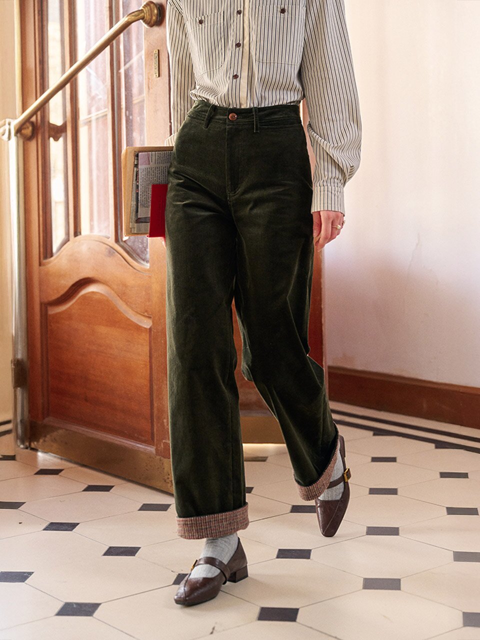 SR_Contrast corduroy pants_2color