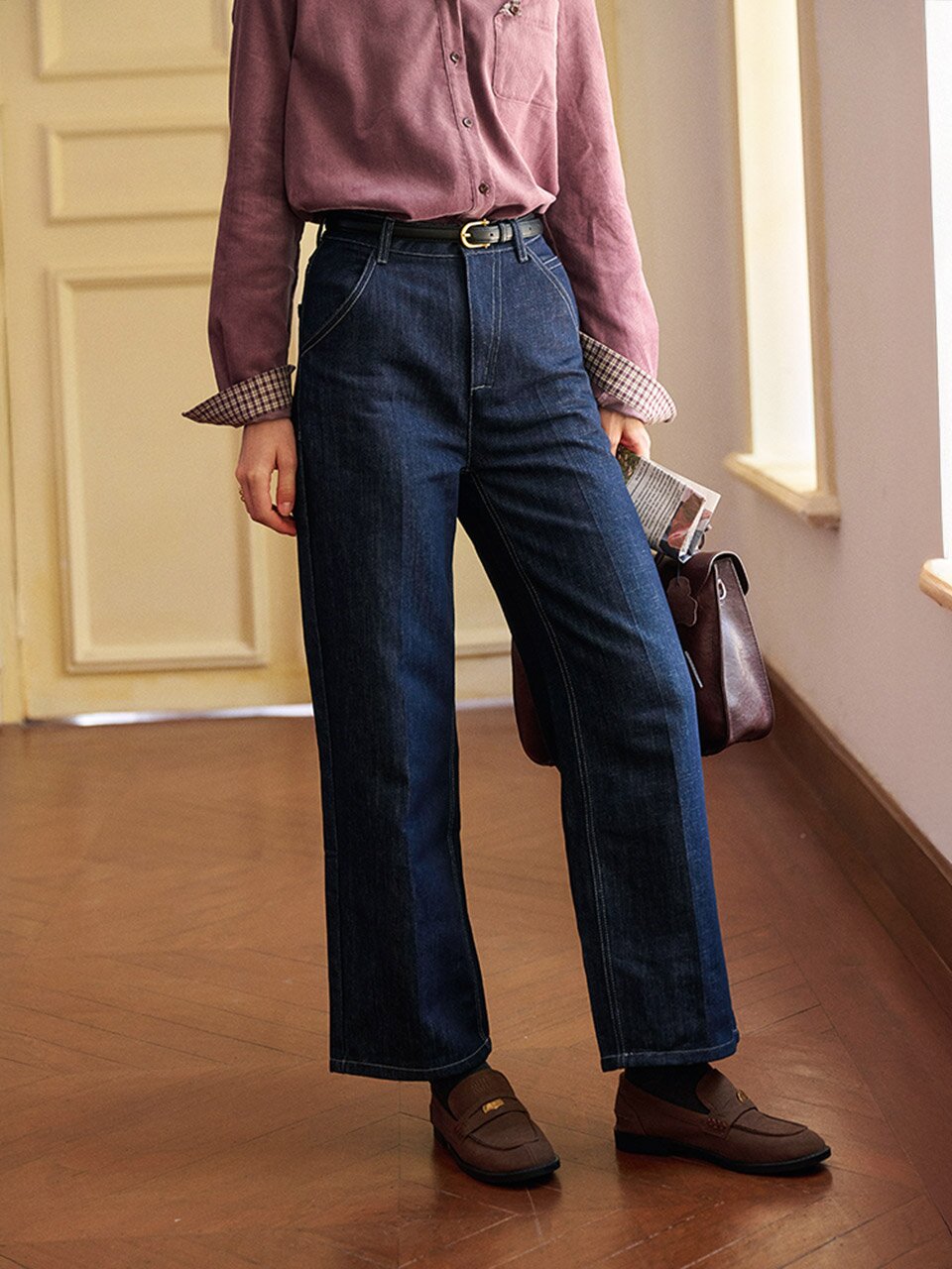 SR_Washed high-waisted jeans