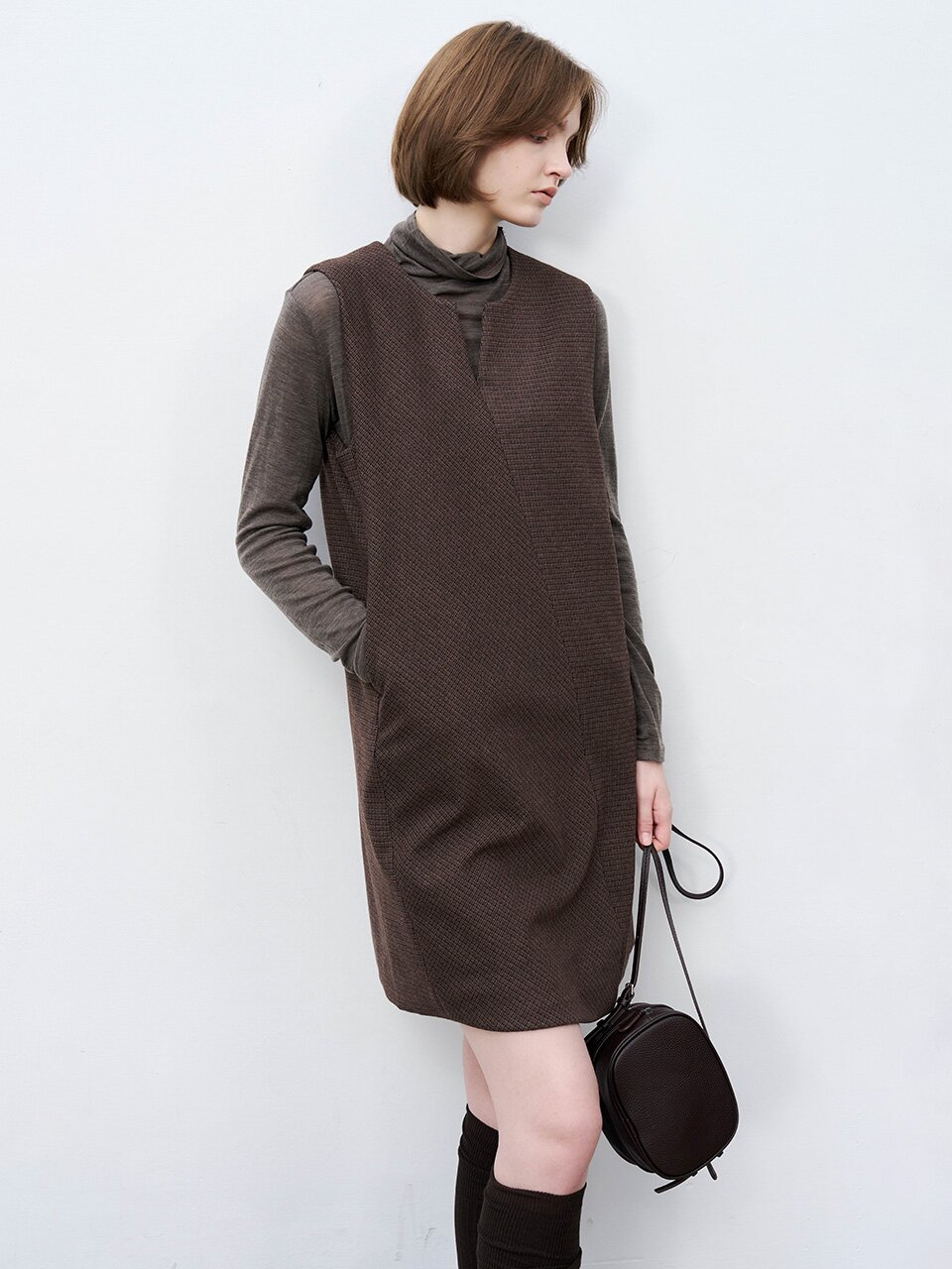 TG_Winter plaid sleeveless dress_BROWN