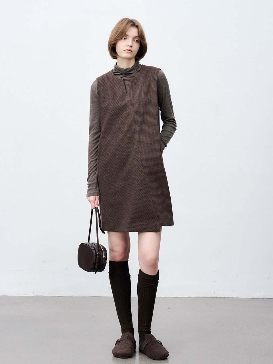TG_Winter plaid sleeveless dress_BROWN